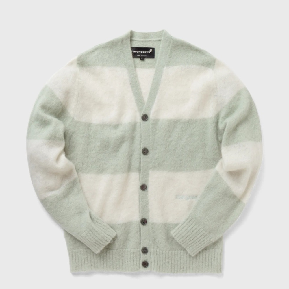 Noon Goons UNDONE THE SWEATER CARDIGAN green white Men’s Los Angeles Mohair Wool